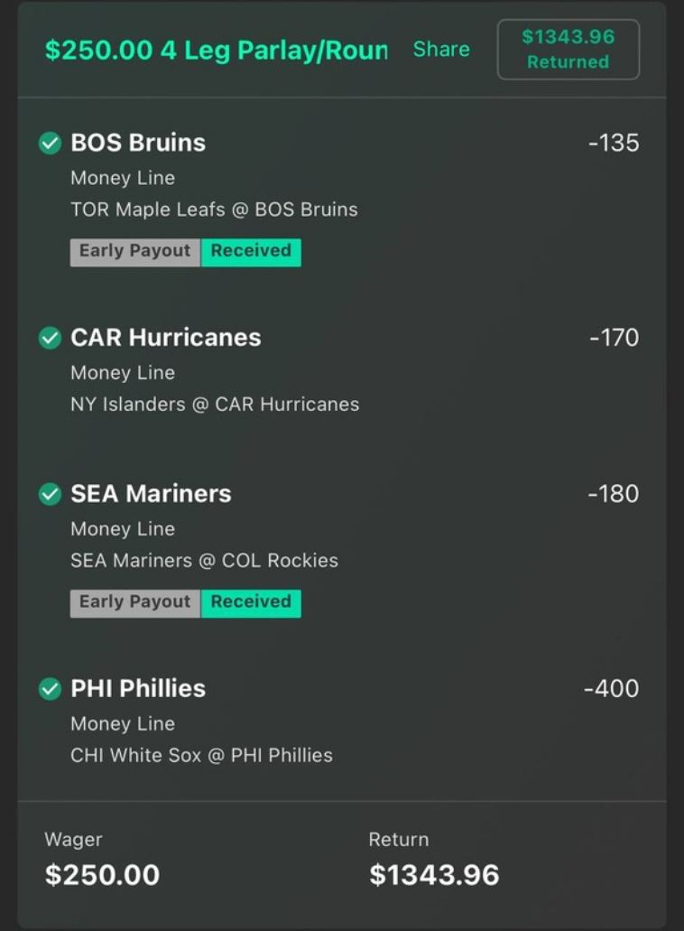 bet365 bet slip, $250 returned $1,343.96