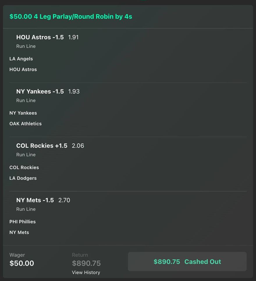 bet365 bet slip, $50 returned $890.75