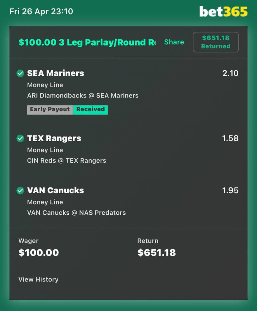 bet365 bet slip, $100 returned $651.18