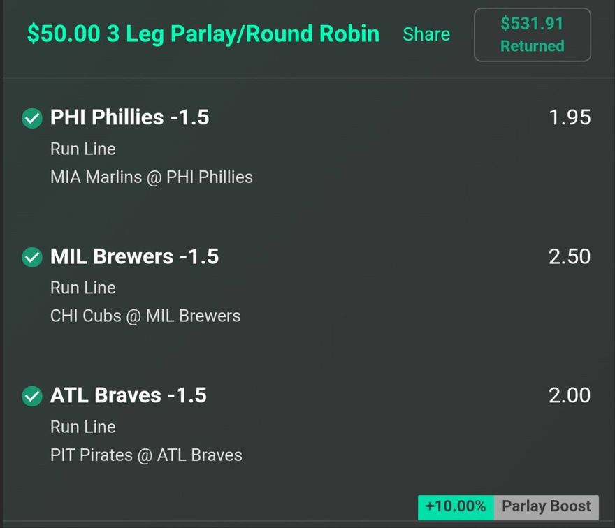 bet365 bet slip, $50 returned $531.91