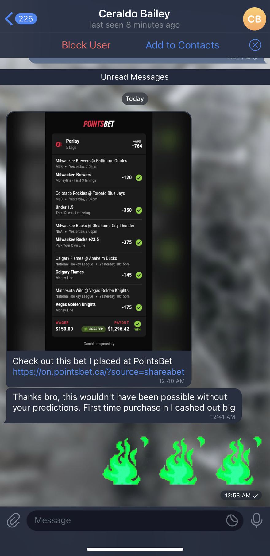 Customer message