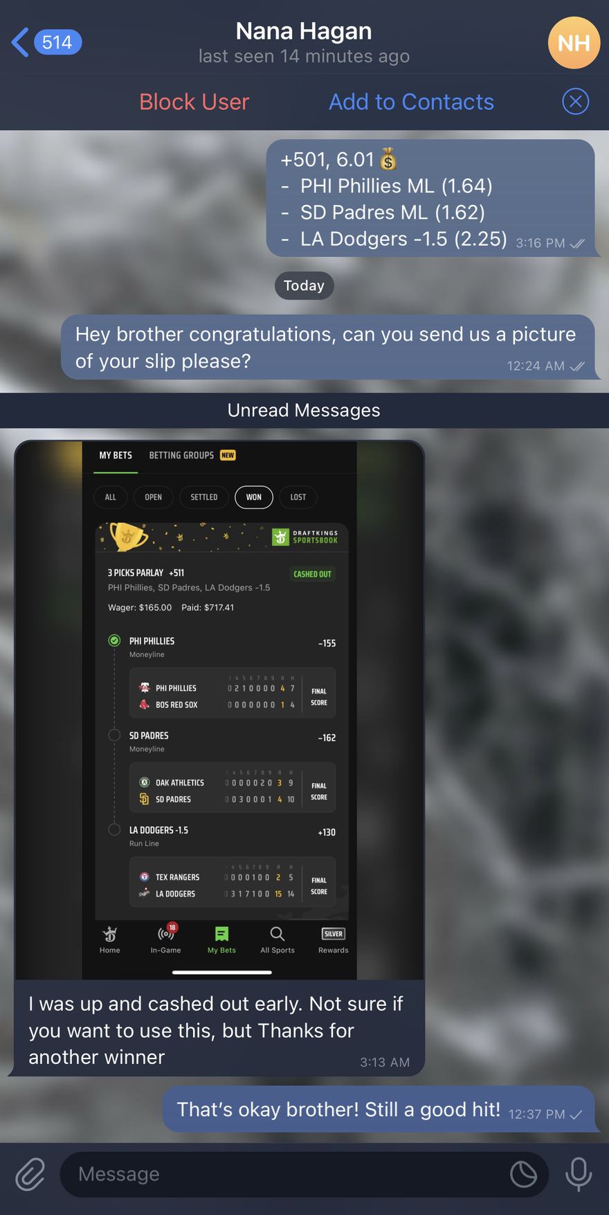 Customer message