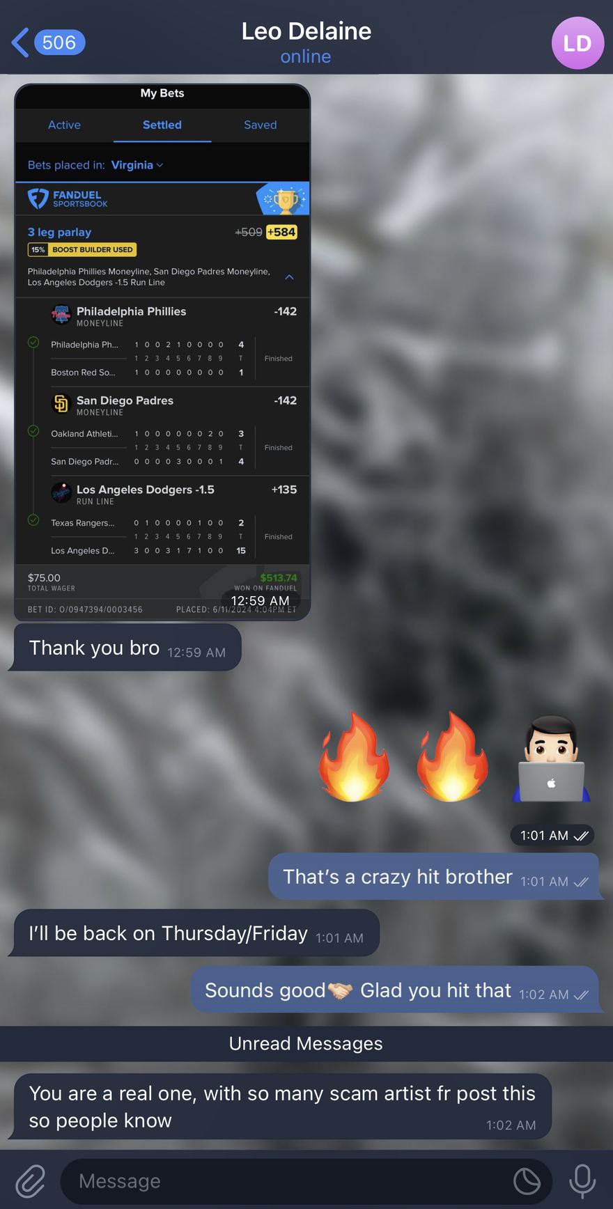 Customer message