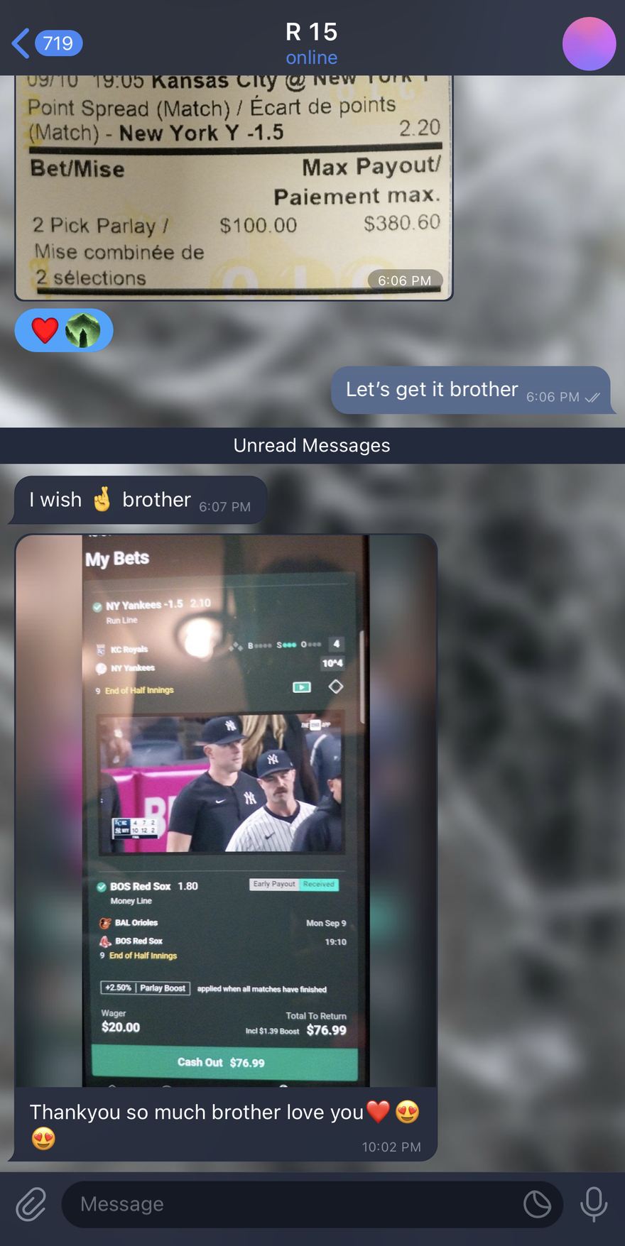 Customer message