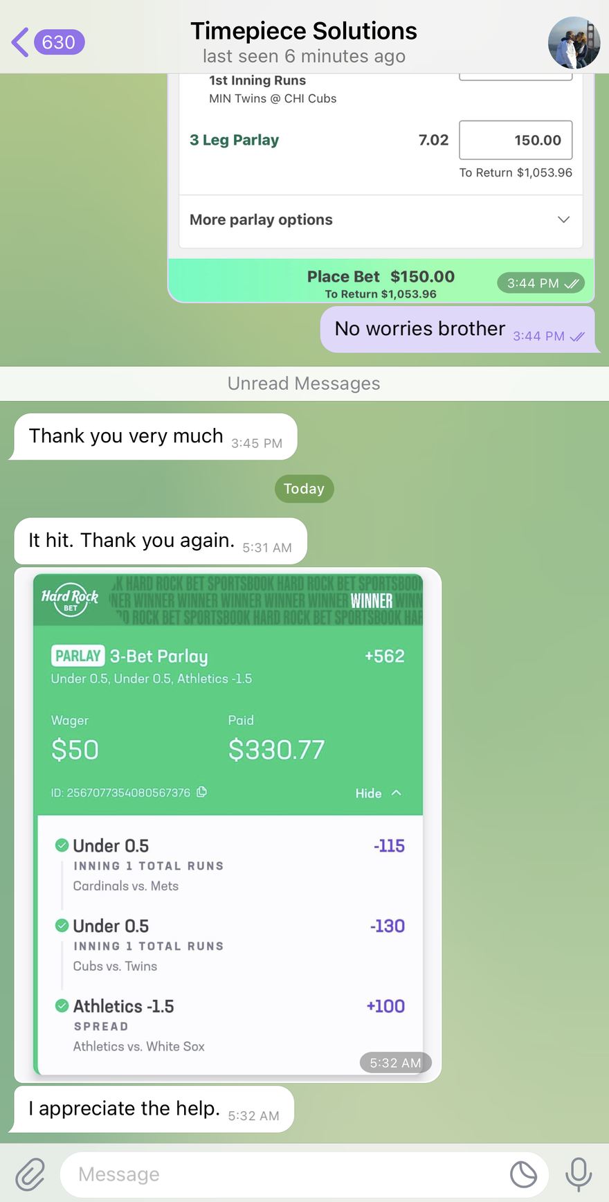 Customer message