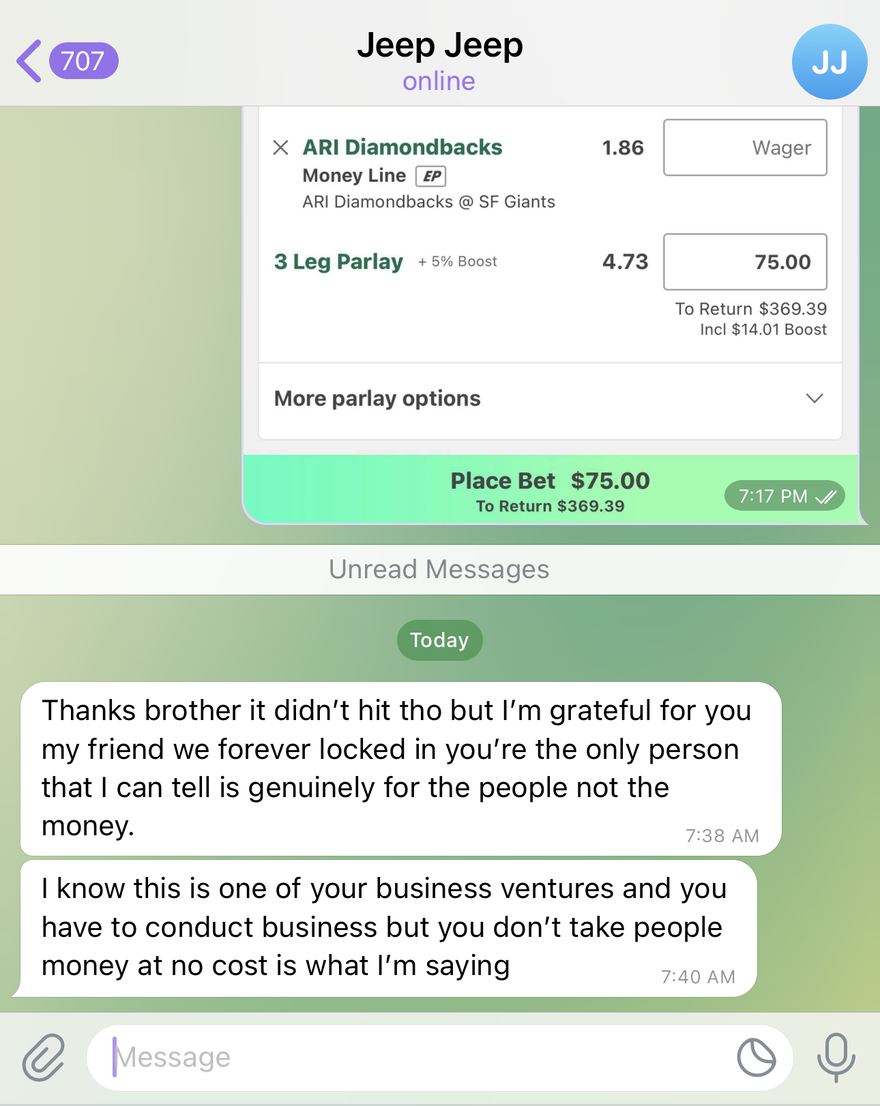 Customer message